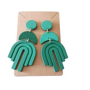 Bold Green Boho Geometric Waterfall Earrings for Pierced Ears Fashion NEW